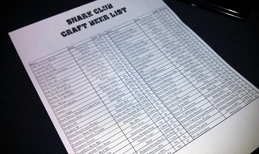 Shark's Club Craft Beer List