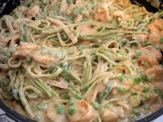 Shrimp Alfredo with wine