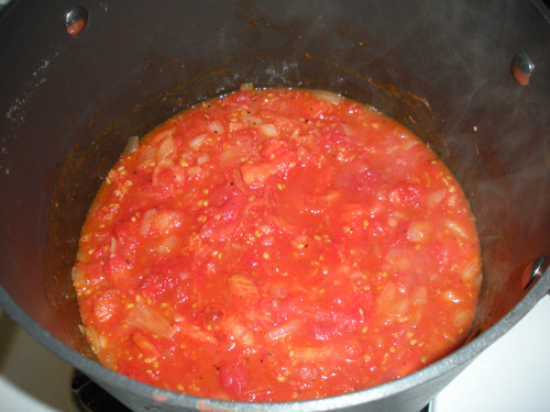 Chopped tomatoes simmering