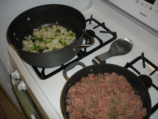 Saute onions and peppers